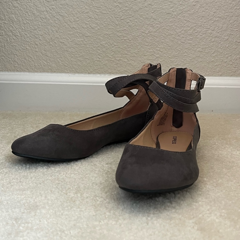 Express Gray Flats with Double Ankle Straps